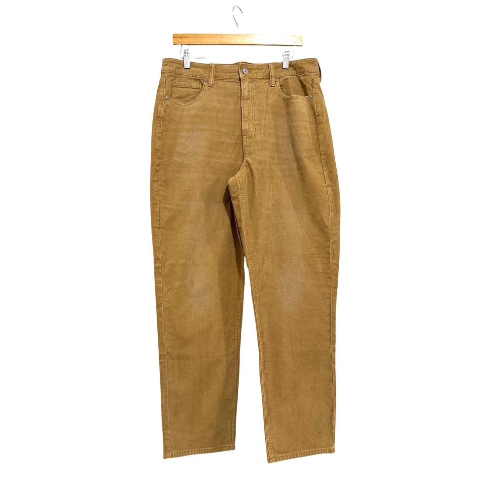 American Eagle Mom Straight Corduroy Pants Tan Super High Rise 14 Long NEW